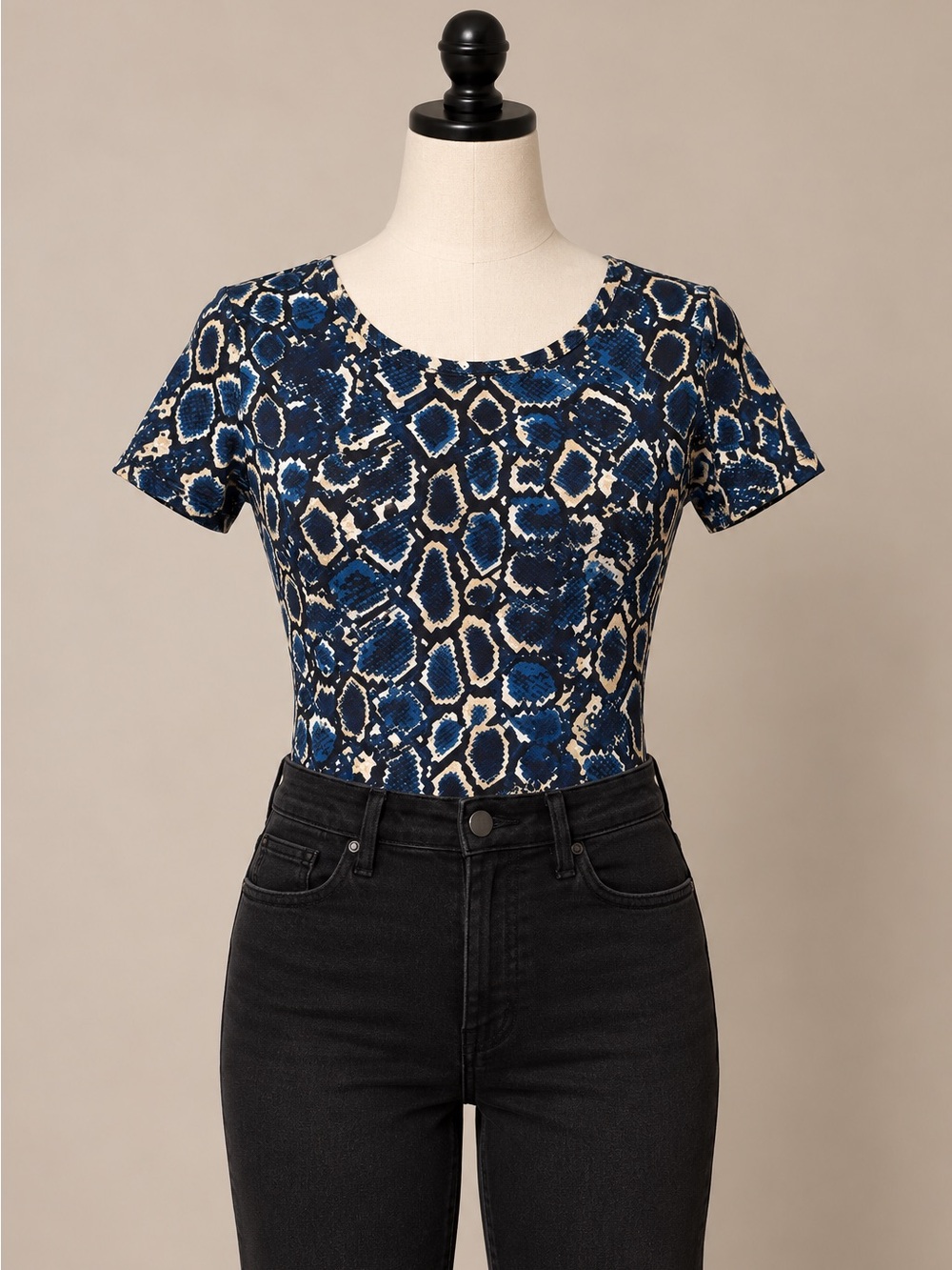 Express Blue Snake Print Short Sleeve Thong Bodysuit Women’s Large L